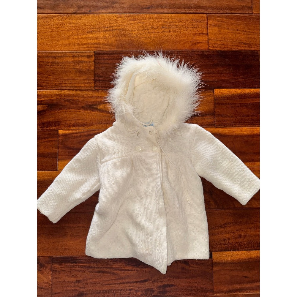Baby Dove White Knit Faux Fur Hooded Jacket Coat‎ 2T